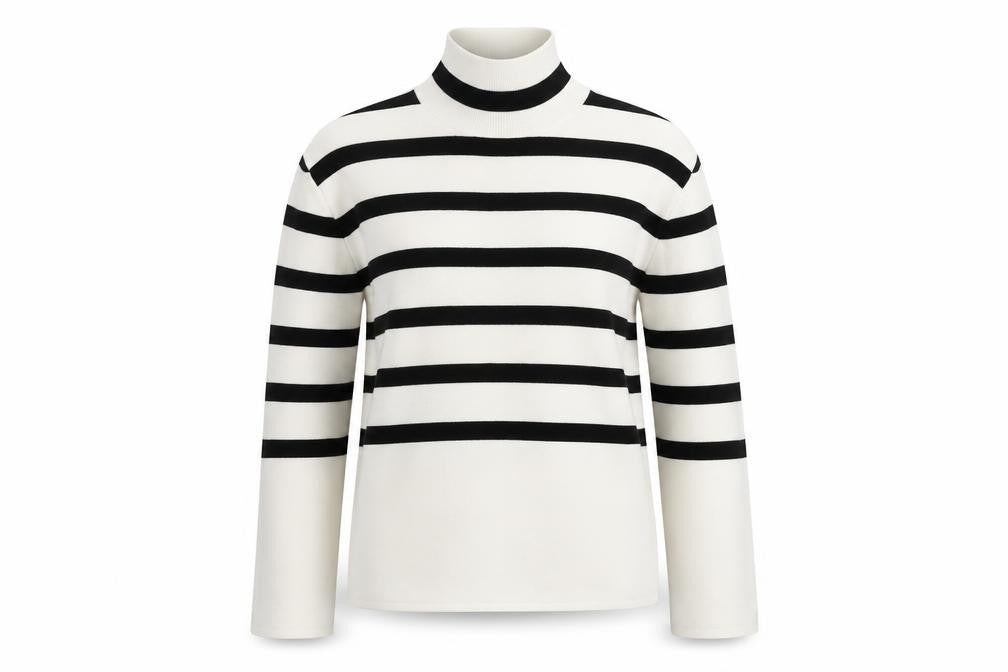 H&M Womens XS Black White Striped Roll Neck Pullover Jumper