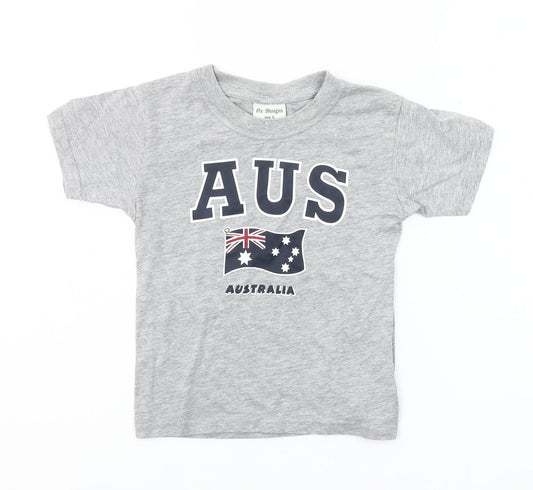 Oz Designs Girls Grey T-Shirt Size 6 Years AUS Flag Print Casual Top