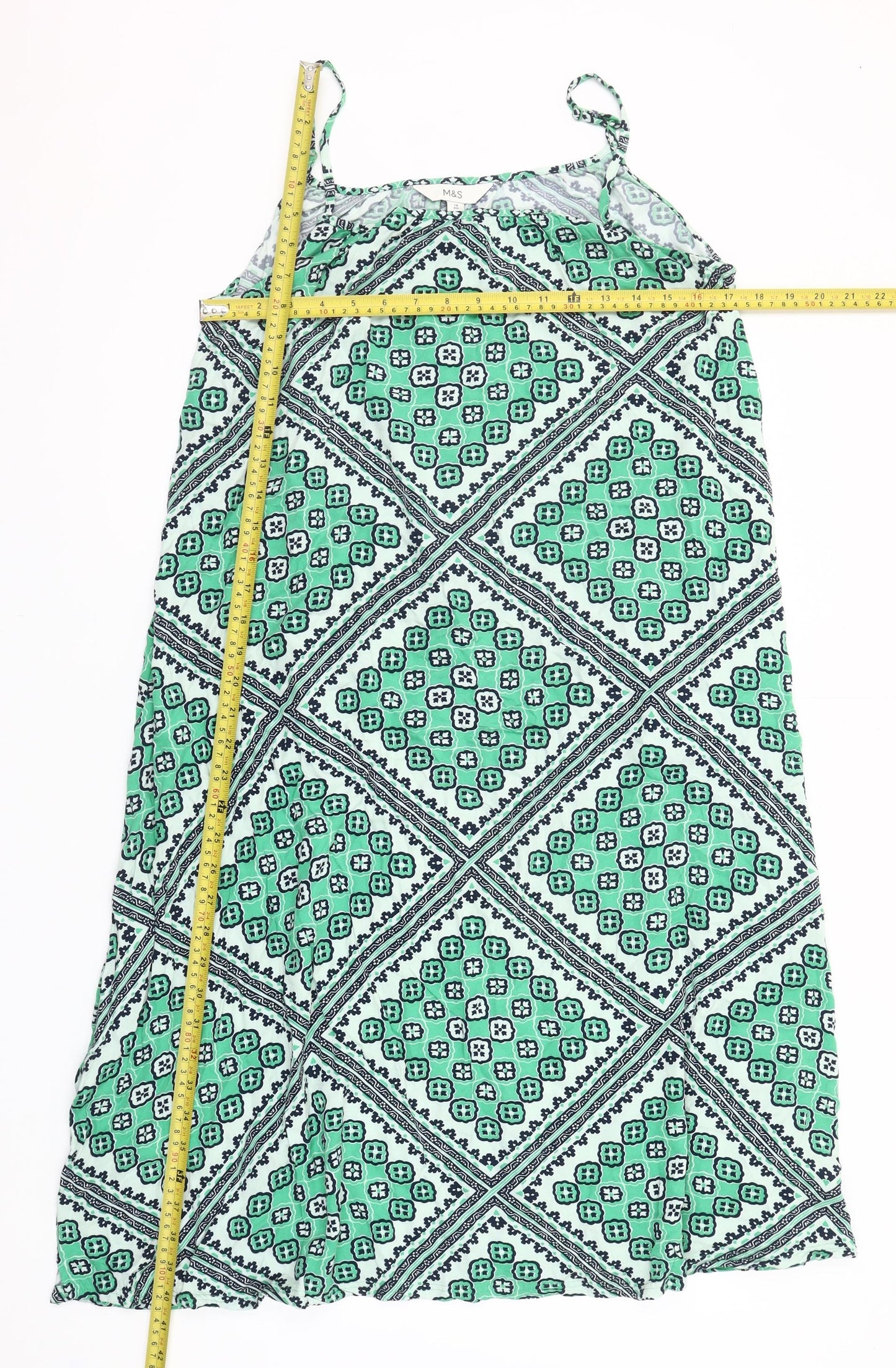 Marks and Spencer Women’s Green Geometric Slip Dress Size 14