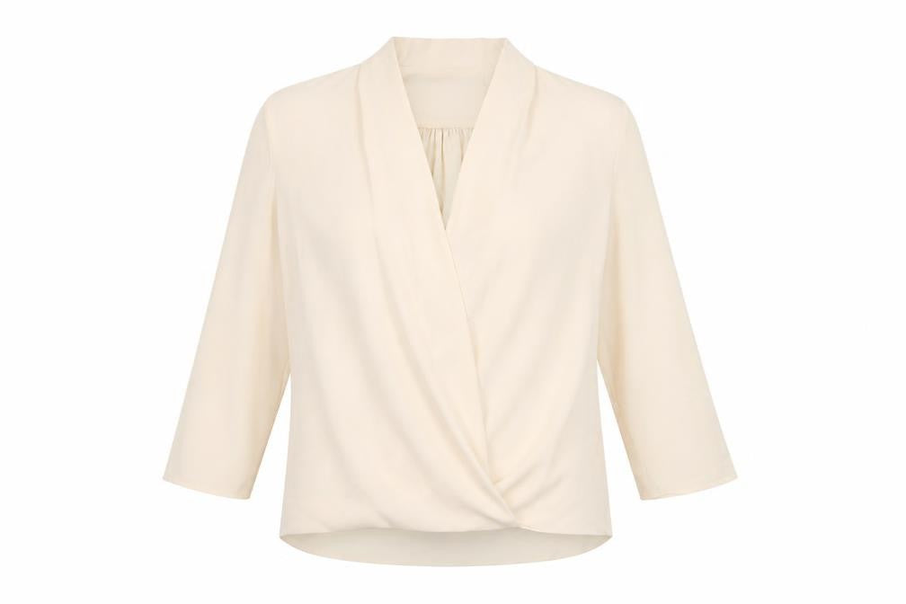 Traffic People Women’s Beige Wrap Blouse Long Sleeve Size M