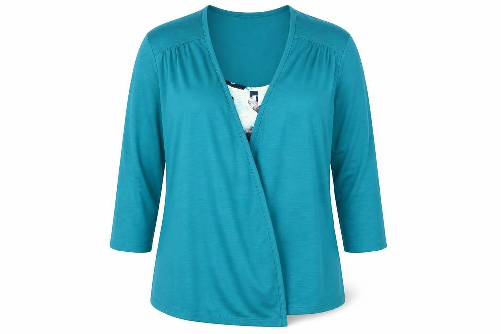 Debenhams Womens Blue Wrap Blouse Size 16 V-Neck 3/4 Sleeve