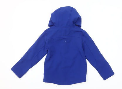 Close-up detail of Zakti boys’ blue softshell hooded jacket coat 5-6y water resistant