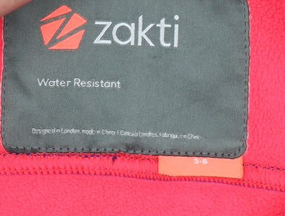 Brand and care label for Zakti boys’ blue softshell hooded jacket coat 5-6y water resistant