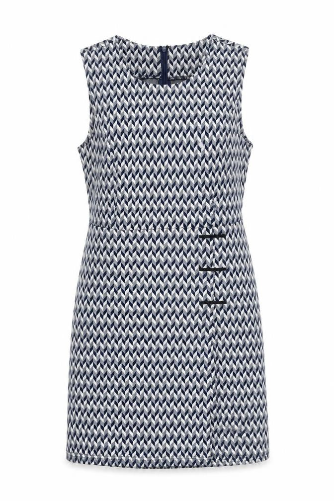 Apricot Women’s Blue Geometric Sheath Dress Size 10 Sleeveless Short
