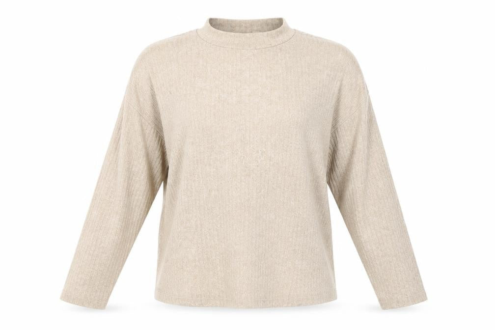 Stradivarius Women’s Beige XS Mock Neck Long Sleeve Knit Top