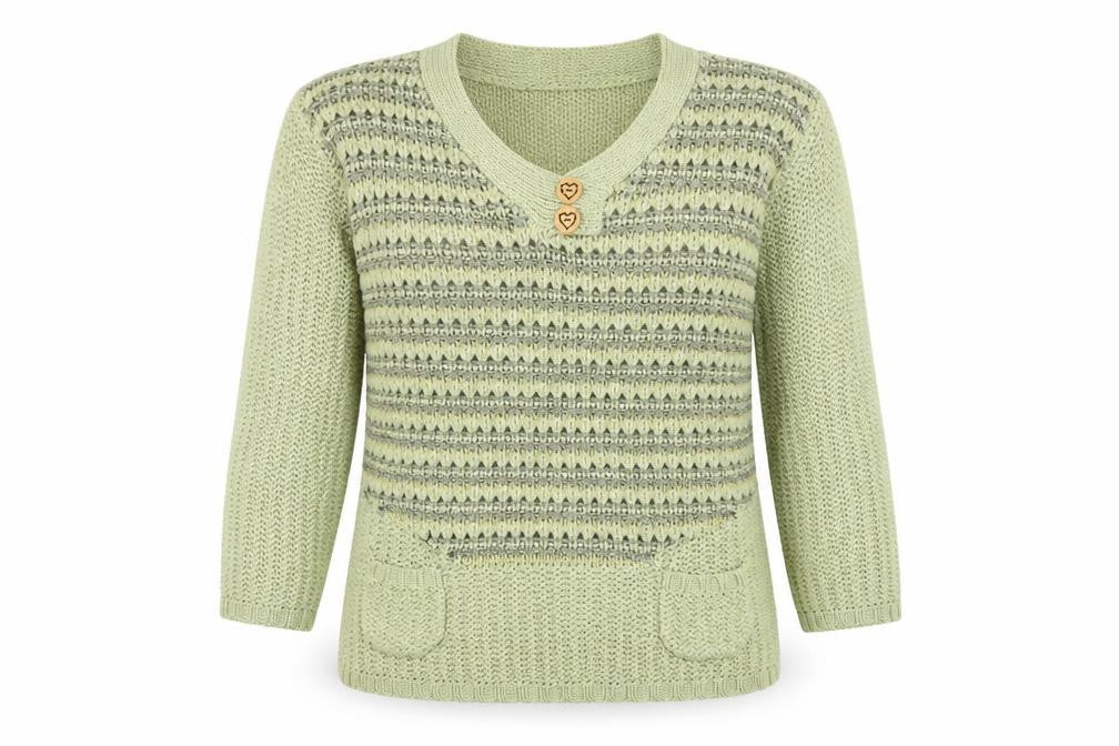 Tivoli Womens Green L Chunky Knit V-Neck Pullover Jumper