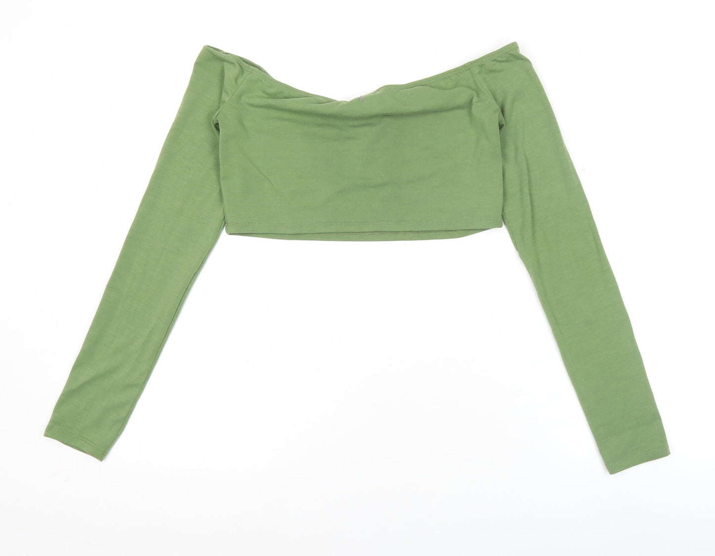 PrettyLittleThing Womens Green Size 8 Cropped Off Shoulder Top