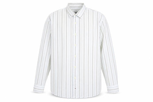 Tommy Hilfiger Men’s White Striped Cotton Long Sleeve Shirt Size 16.5-17