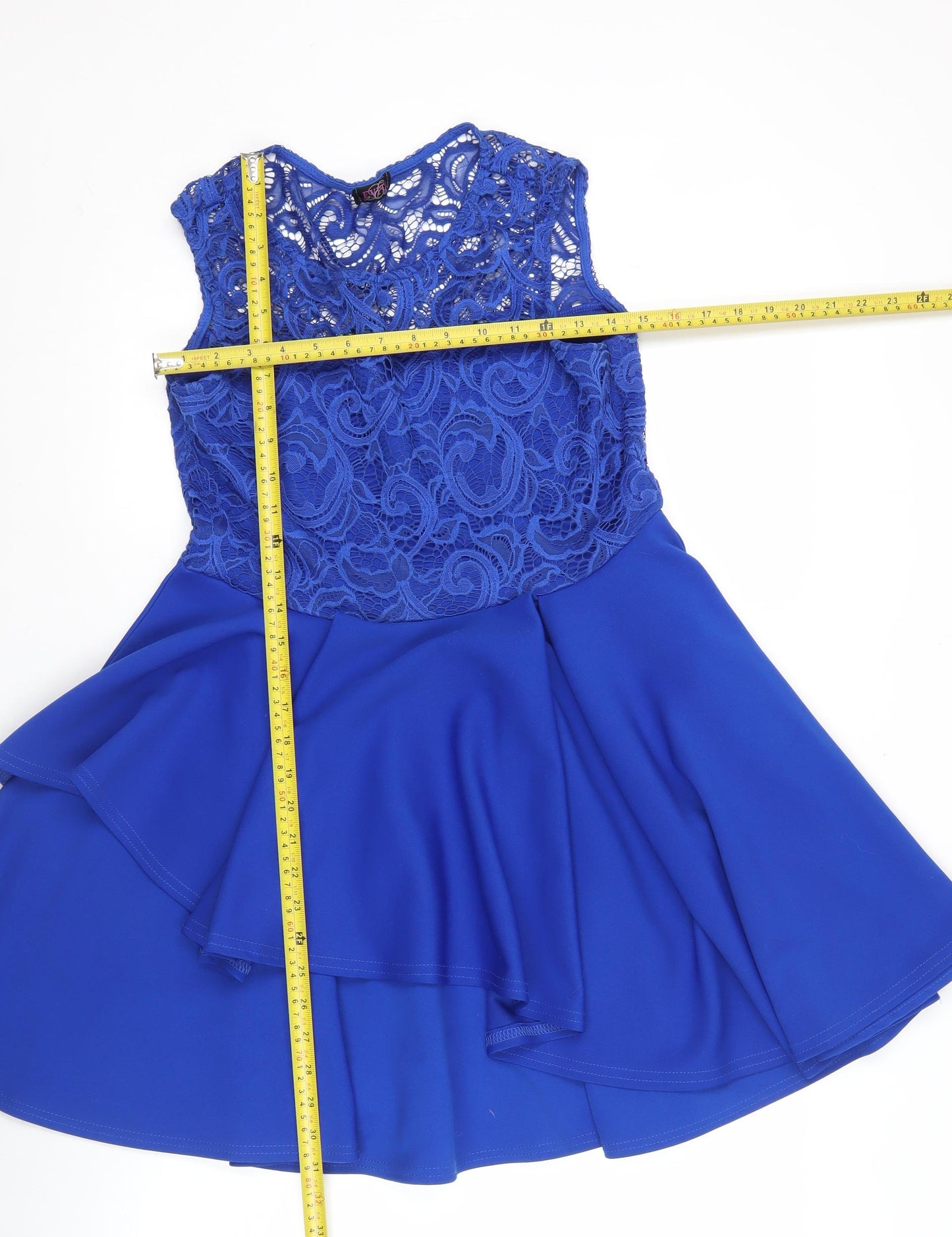 Evita Women’s Blue Lace Skater Dress Size 14 Sleeveless Party