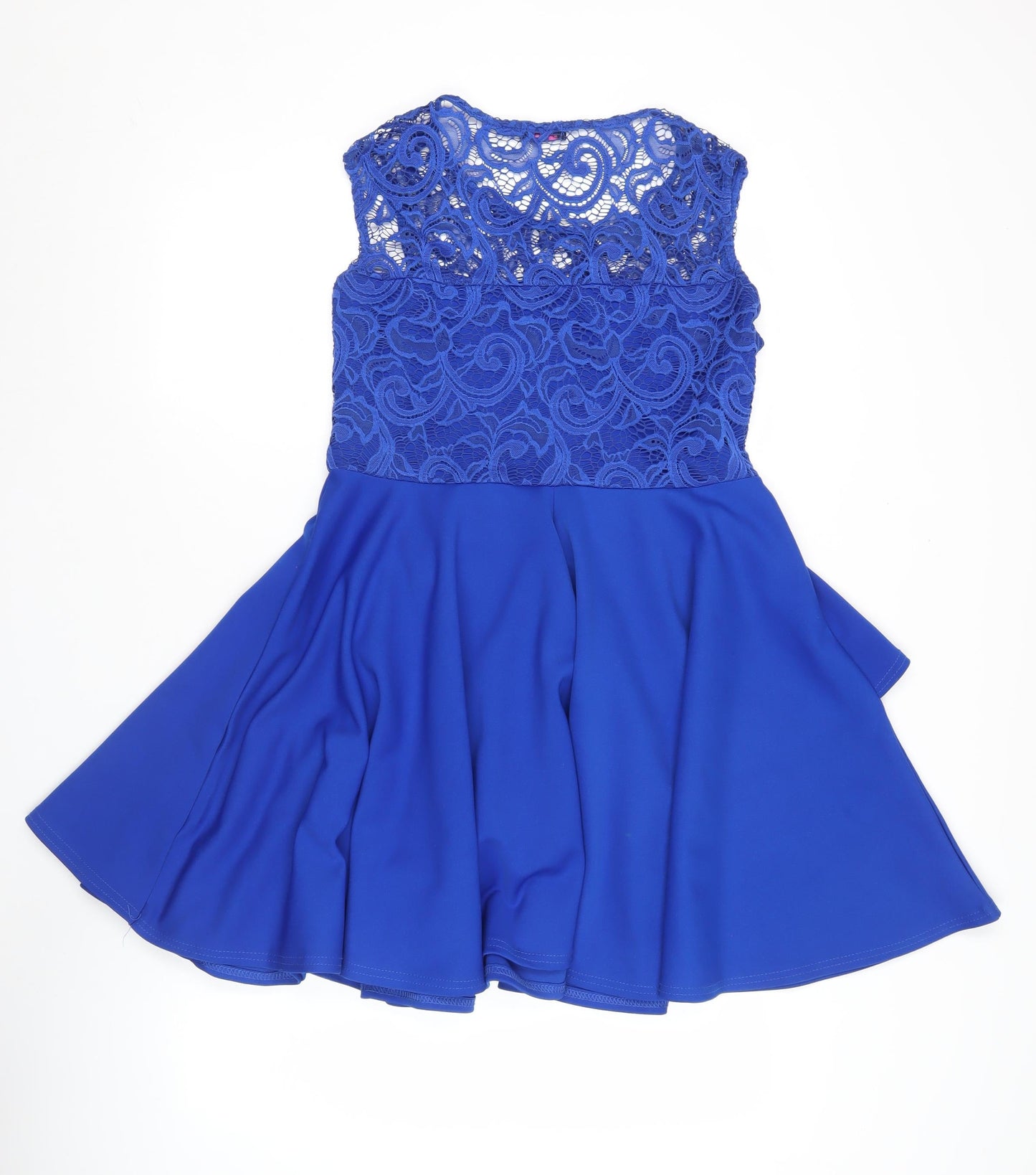 Evita Women’s Blue Lace Skater Dress Size 14 Sleeveless Party