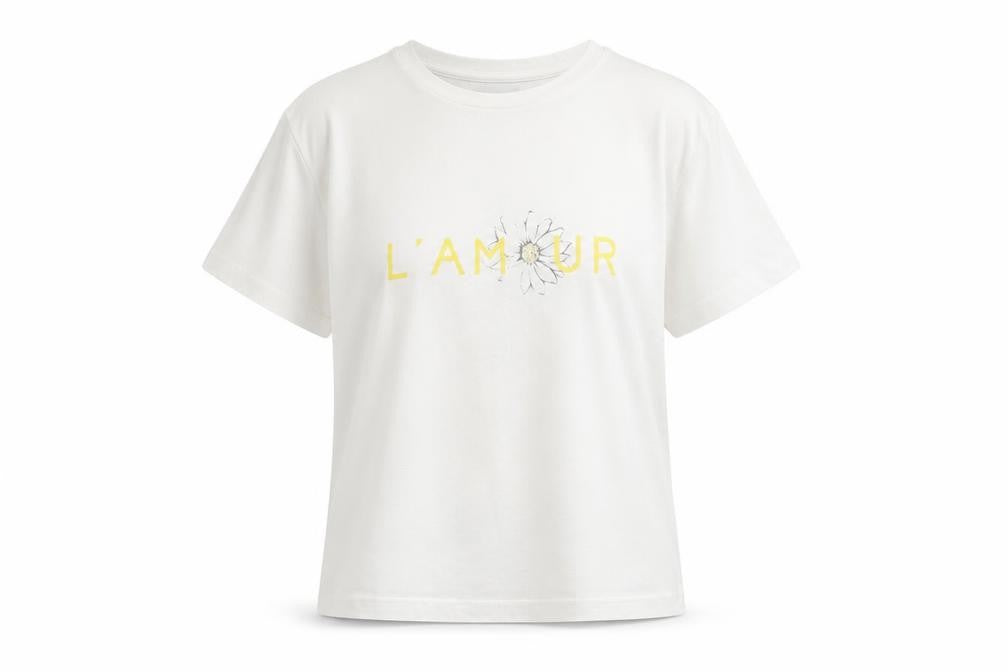 Elly & Grace Women White Graphic Cotton T-Shirt Medium Casual
