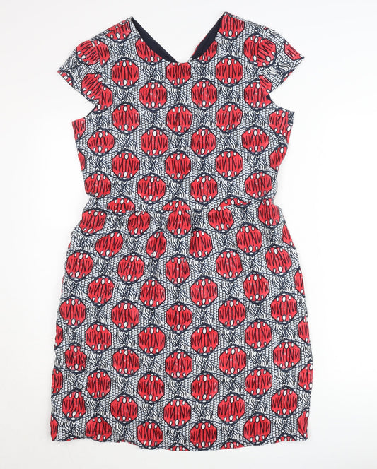 Oui Women’s Red Geometric Knee Length Sheath Dress Size 12