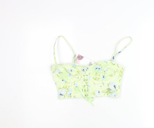 Stradivarius Women Green Floral Cropped Tank Top Size 8 Bridgerton