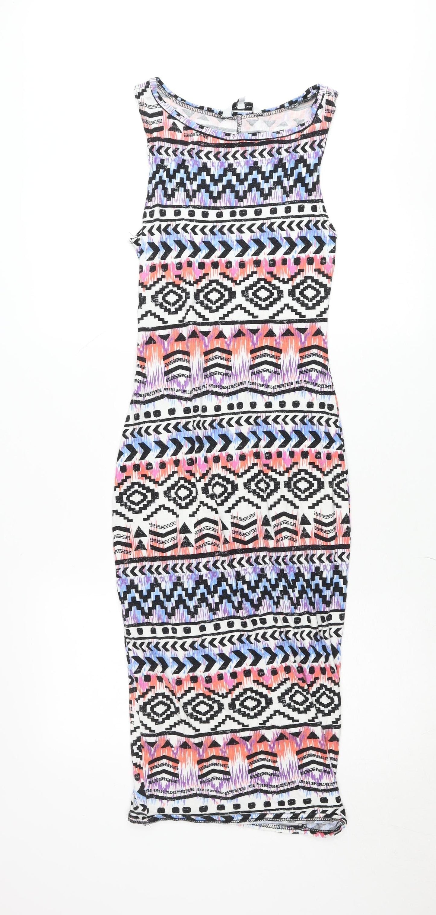 New Look Women’s Multicoloured Bodycon Dress Size 12 Scoop Neck Sleeveless