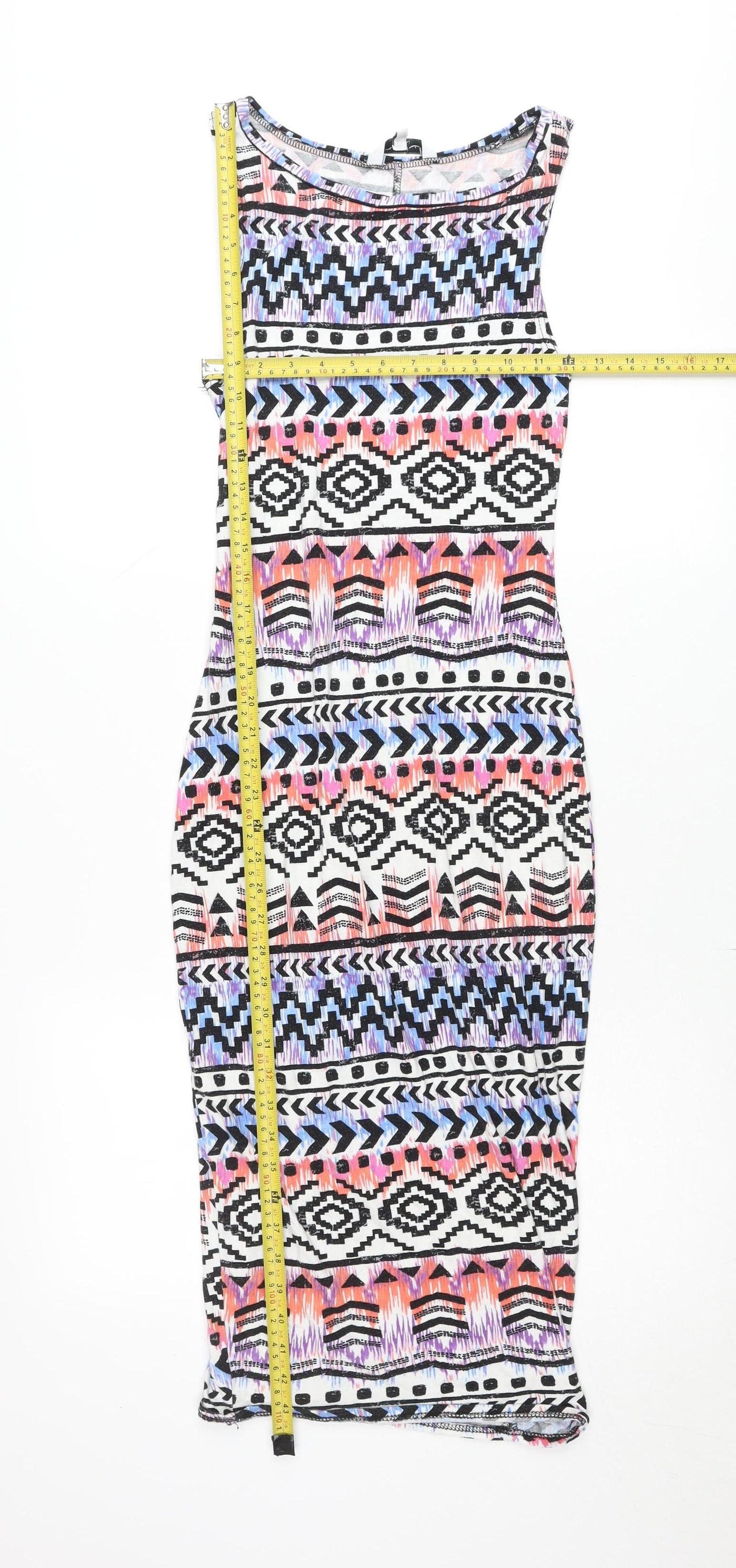 New Look Women’s Multicoloured Bodycon Dress Size 12 Scoop Neck Sleeveless