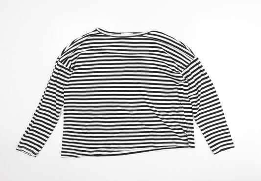 My Essential Wardrobe Women Black White Striped Boat Neck Blouse Size L