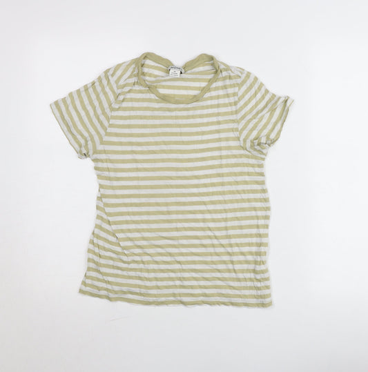Monki Women’s Green Striped XS Basic Short Sleeve Cotton Modal T-Shirt