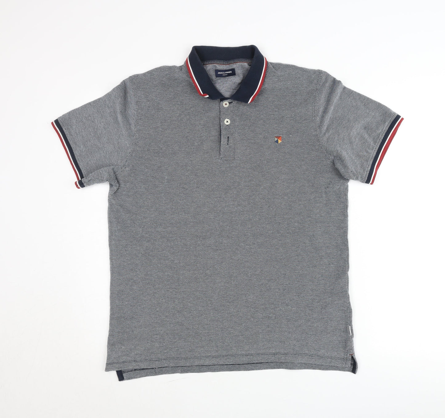Jack & Jones Men’s Grey Polo Shirt Size M Short Sleeve Cotton Blend