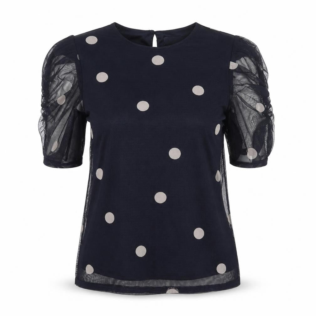 Principles Womens Black Polka Dot Blouse Size 10 Puff Sleeve