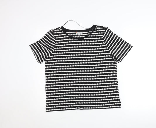 Street One Women’s Black White Striped Knit T-Shirt Size 12