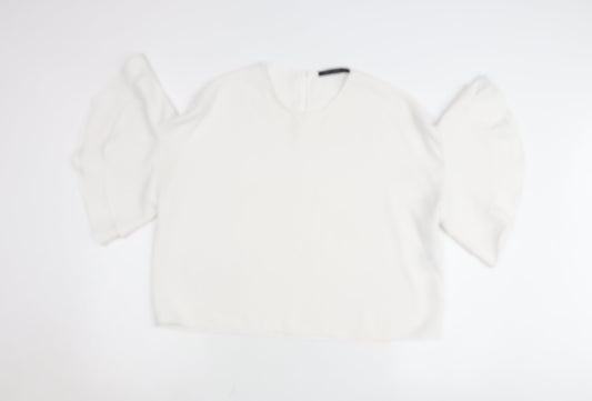 Zara Women White Cropped Blouse Flared Sleeve Size M