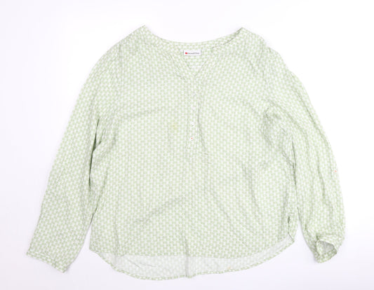 Street One Women Green Geometric Blouse Size 12 Long Sleeve Cotton