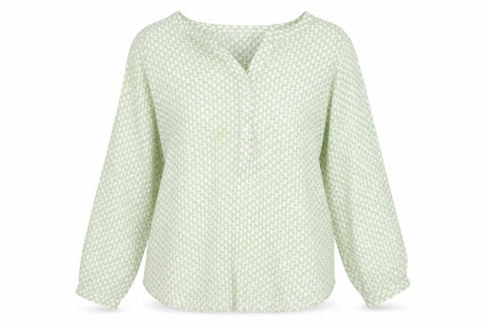 Street One Women Green Geometric Blouse Size 12 Long Sleeve Cotton