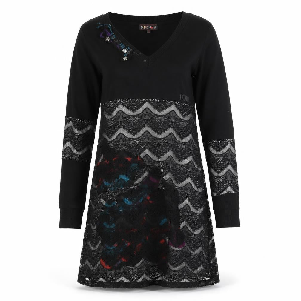 Frime Womens Black Multicoloured Lace Shift Dress Size L