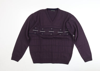 Additional front view of Dunnes Men’s Purple Medium V-Neck jumper Knit