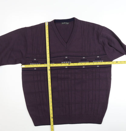 Back view of Dunnes Men’s Purple Medium V-Neck jumper Knit
