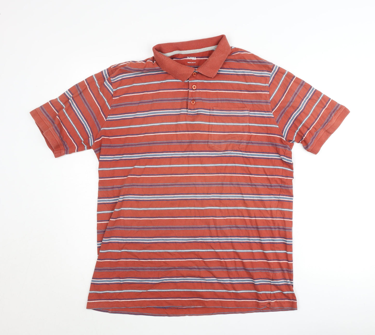 Dunnes Stores Men's Orange Striped Polo Shirt L Regular Fit Cotton