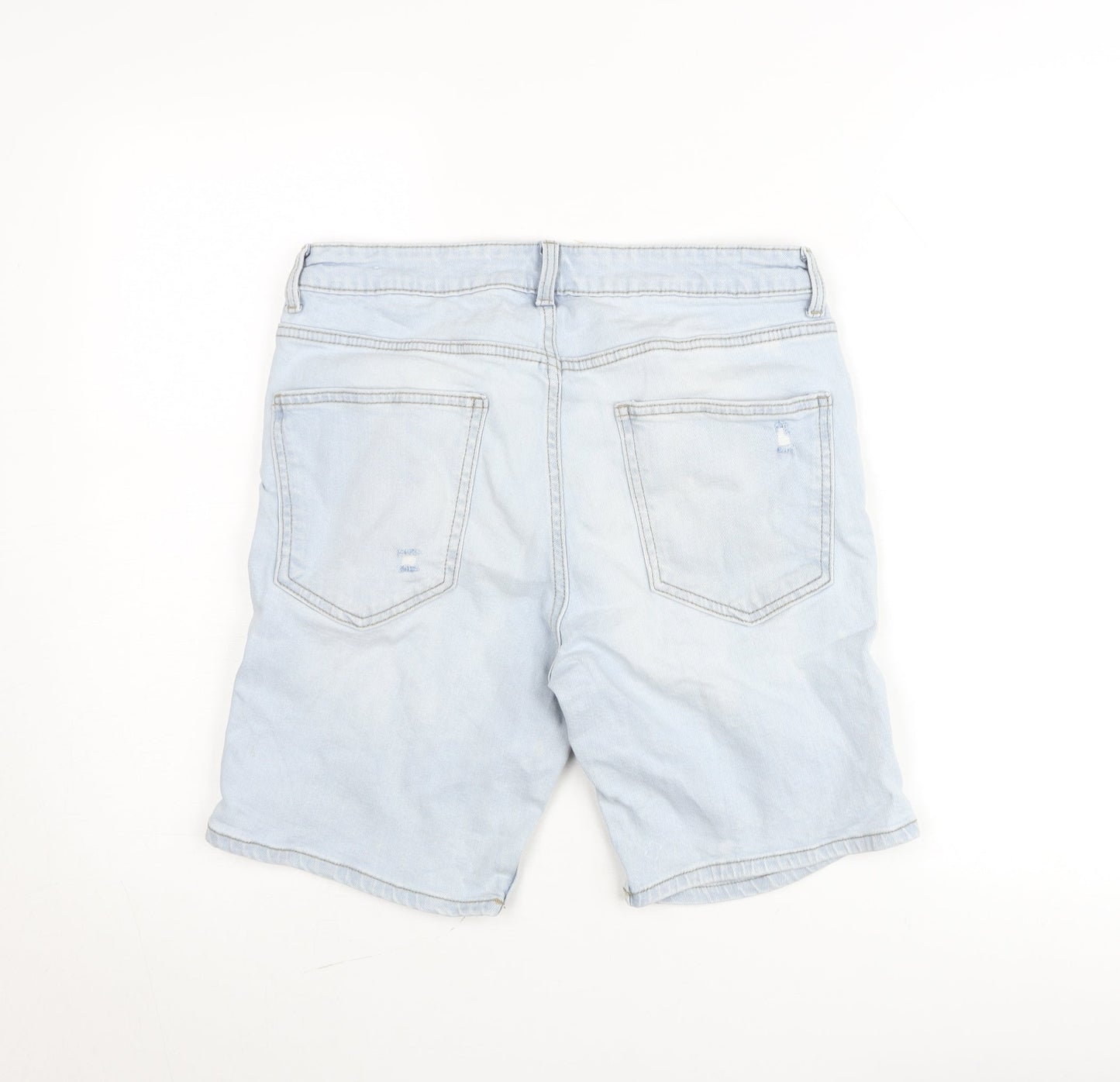 Bershka Women’s Blue Bermuda Denim Shorts Size 12 Distressed