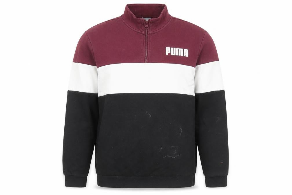 Puma Men’s Colour Block Sweatshirt Black White Red Size M 1/4 Zip Pullover
