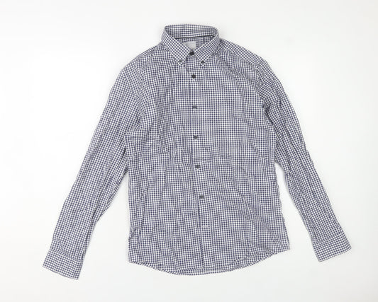 Selected Homme Men’s Blue Check Slim Fit Long Sleeve Cotton Shirt S