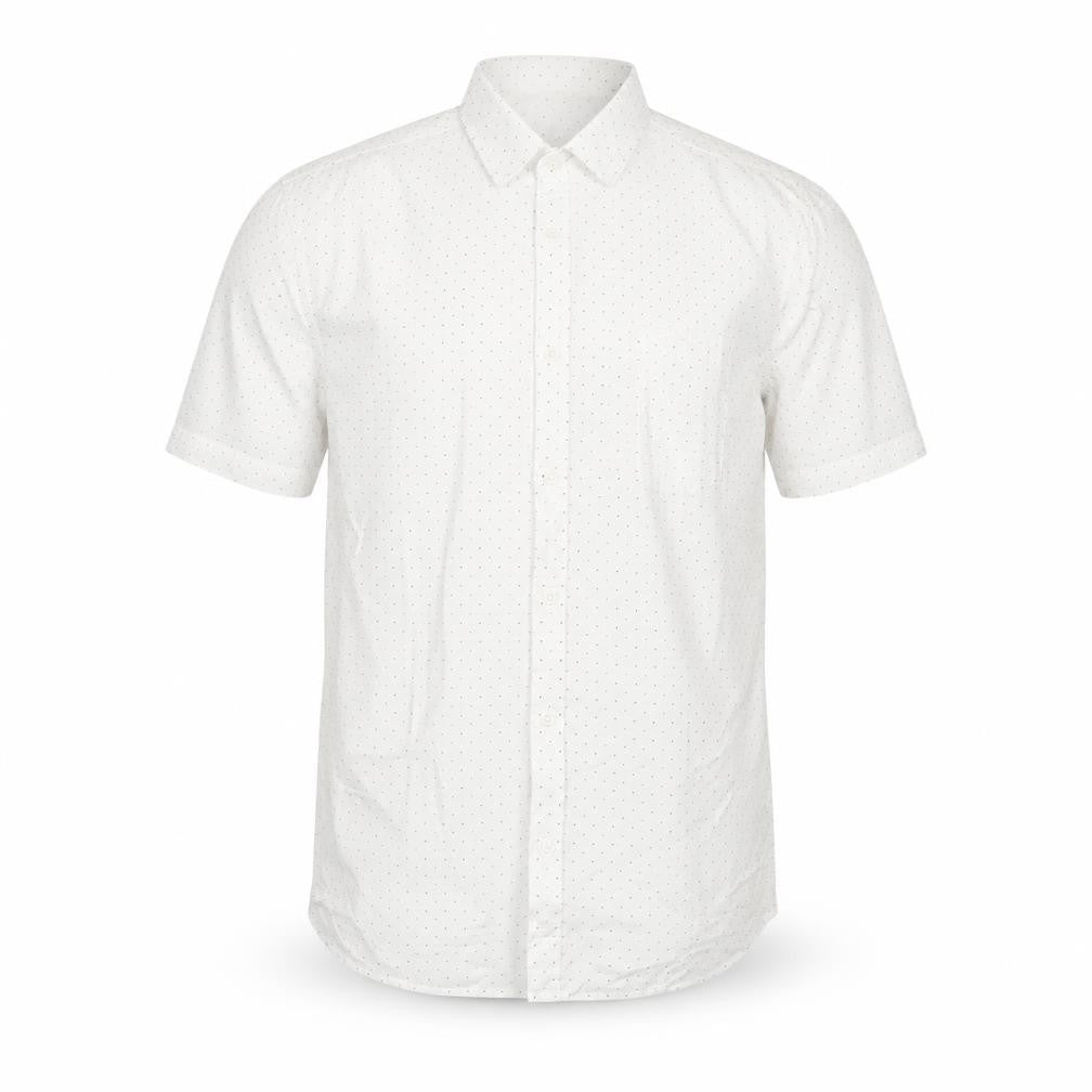 Mana Men’s White Polka Dot Cotton Short Sleeve Button-Up Shirt M
