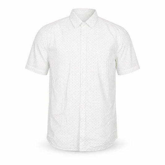 Mana Men’s White Polka Dot Cotton Short Sleeve Button-Up Shirt M