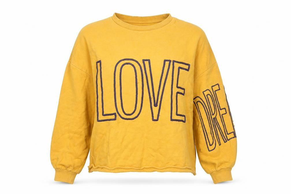 Zara Women Mustard Yellow LOVE Graphic Pullover Sweatshirt Size S