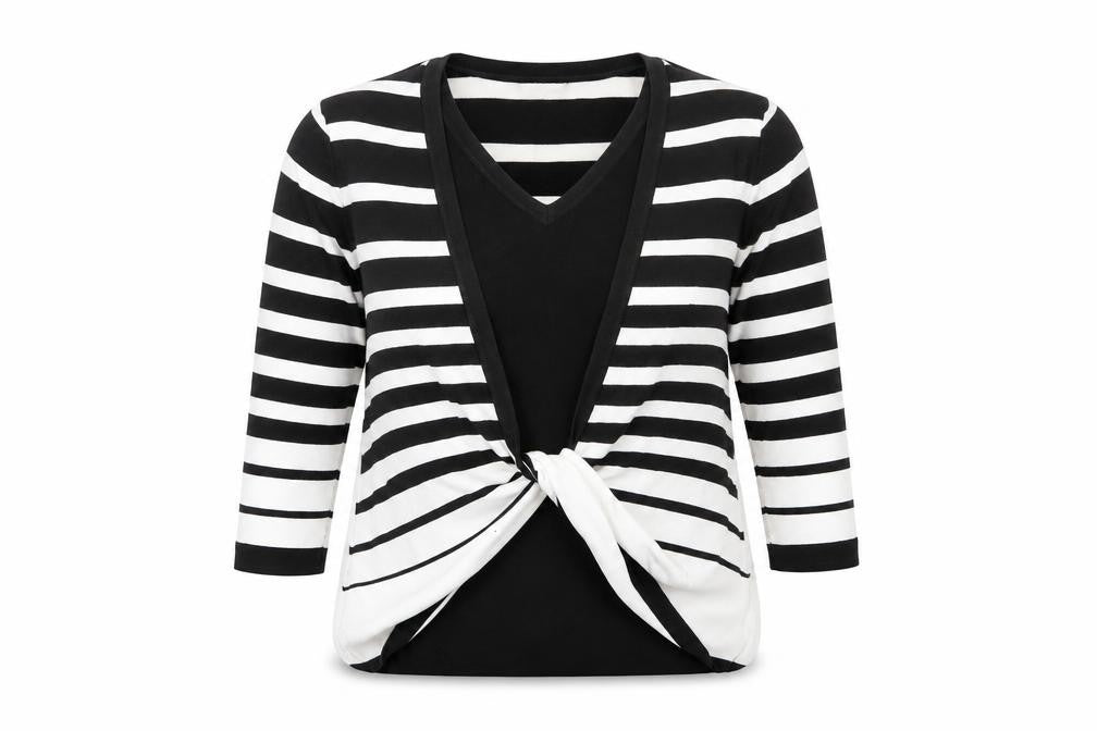 St. Bernard Women’s Black White Stripe Wrap Knit Blouse Size 16