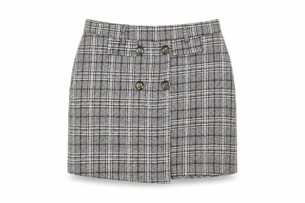 QED London Women Grey Check Tweed Short Skirt Size 14 Work Casual