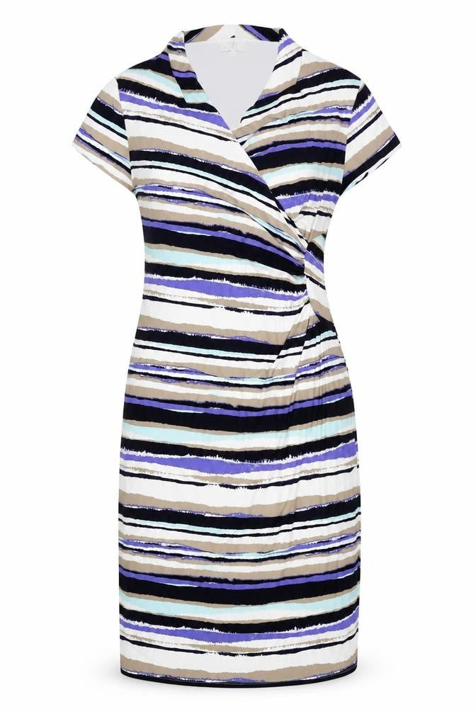 Country Casuals Women’s L Striped V-Neck Wrap Dress Short Sleeve Knee Length