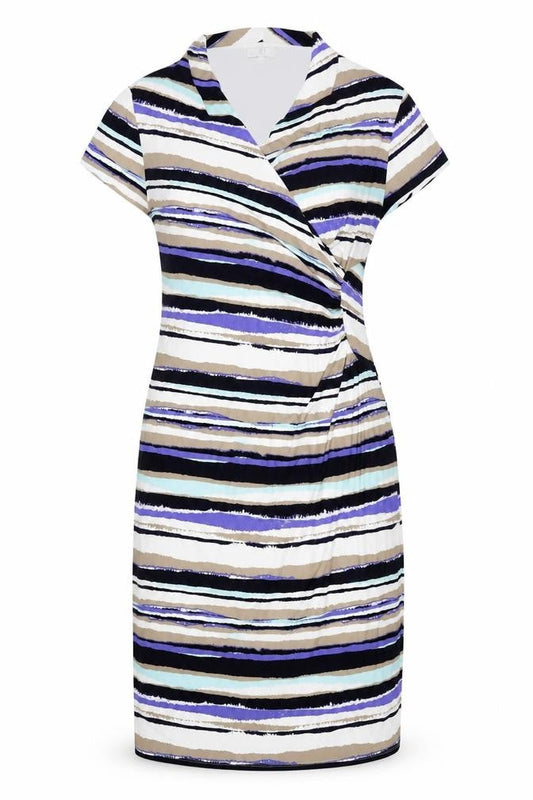 Country Casuals Women’s L Striped V-Neck Wrap Dress Short Sleeve Knee Length