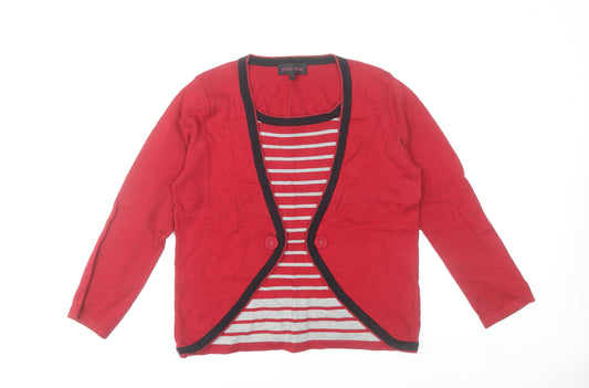 Jessica Graaf Womens Red Cotton Cardigan M Regular V-Neck Striped