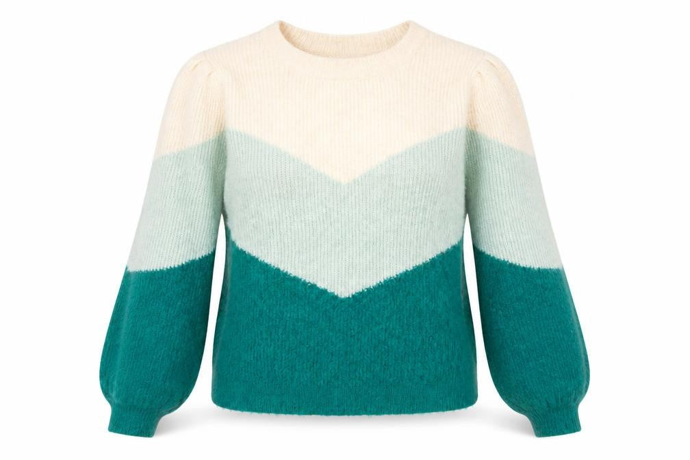 Vero Moda Womens L Beige Green Colour Block Knit Pullover Jumper