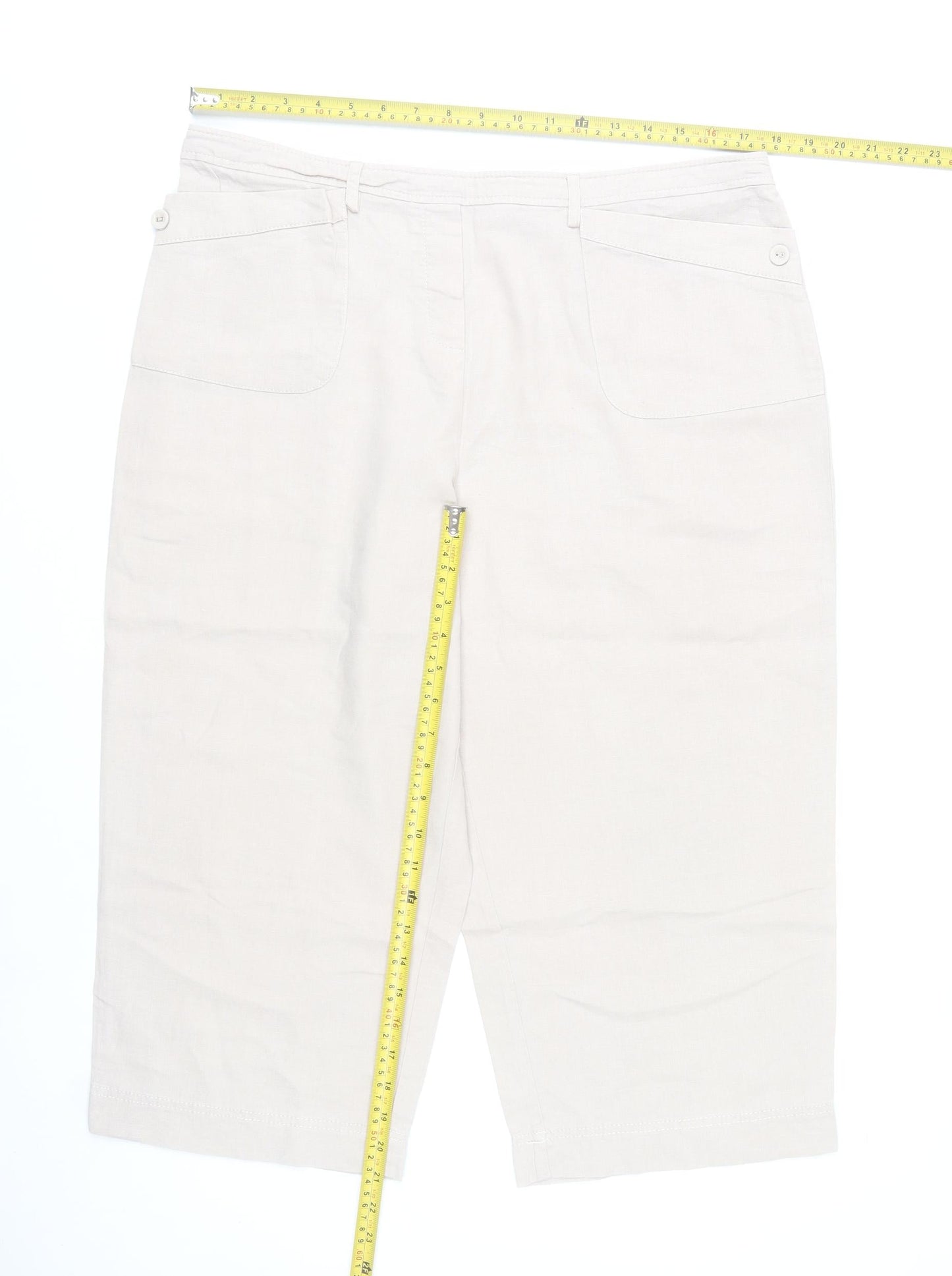 Mystify Womens Beige Linen Viscose Capri Trousers Size 18
