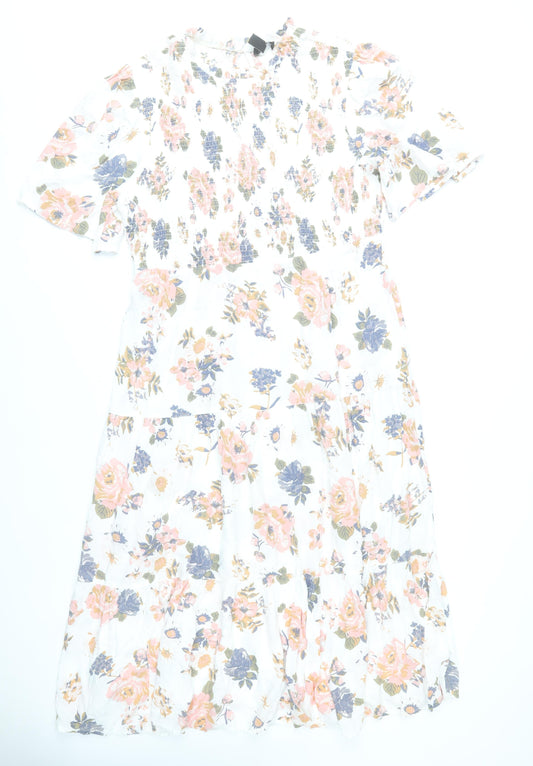 New Look Women’s Multicoloured Floral Midi Dress UK 18 Puff Sleeve