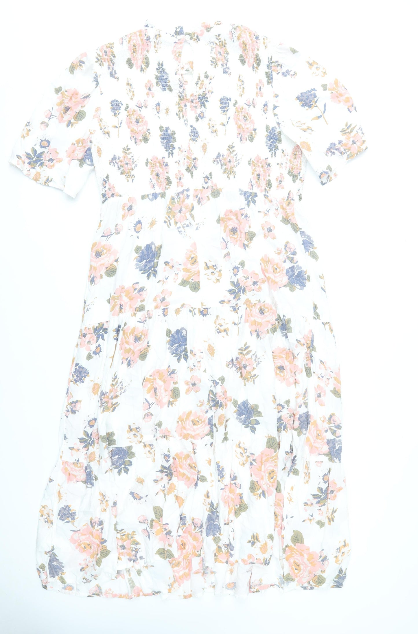 New Look Women’s Multicoloured Floral Midi Dress UK 18 Puff Sleeve
