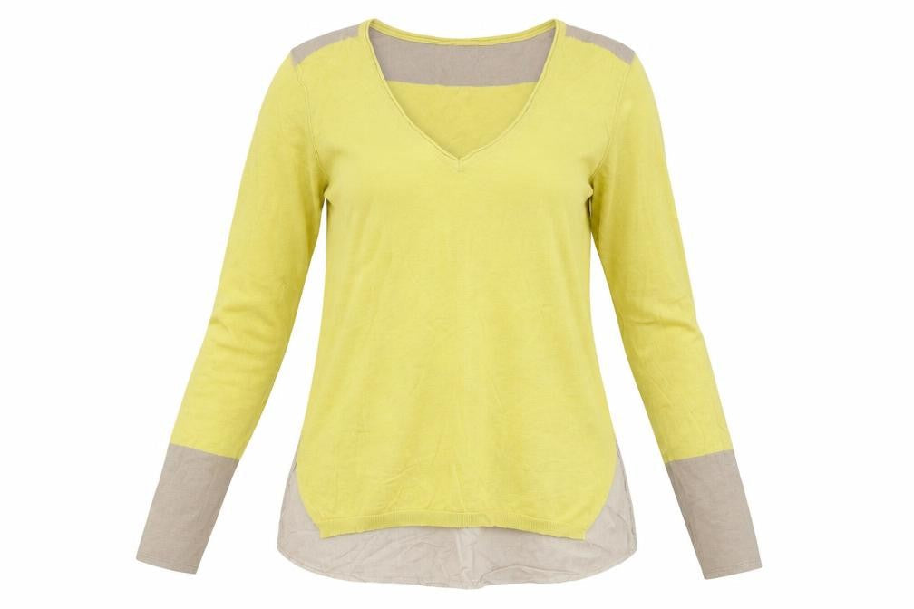 Miss Captain Womens Yellow Cotton V-Neck Pullover Jumper Size 10