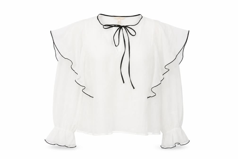 H&M Women’s White Ruffle Sheer Blouse Size M Tunic Casual Party