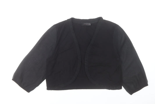 Savida Women Black Cropped Blouse L Ruffle Open Front 3/4 Sleeve