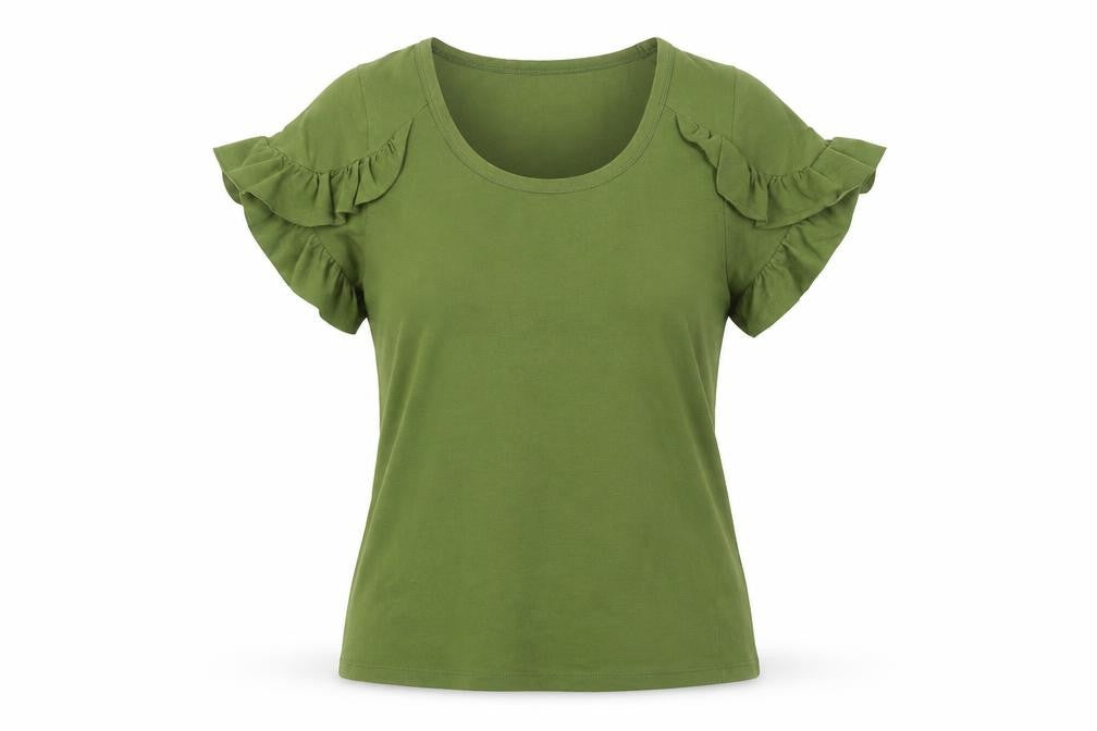Rowen Avenue Womens Green Ruffle Sleeve Scoop Neck T-Shirt Size M